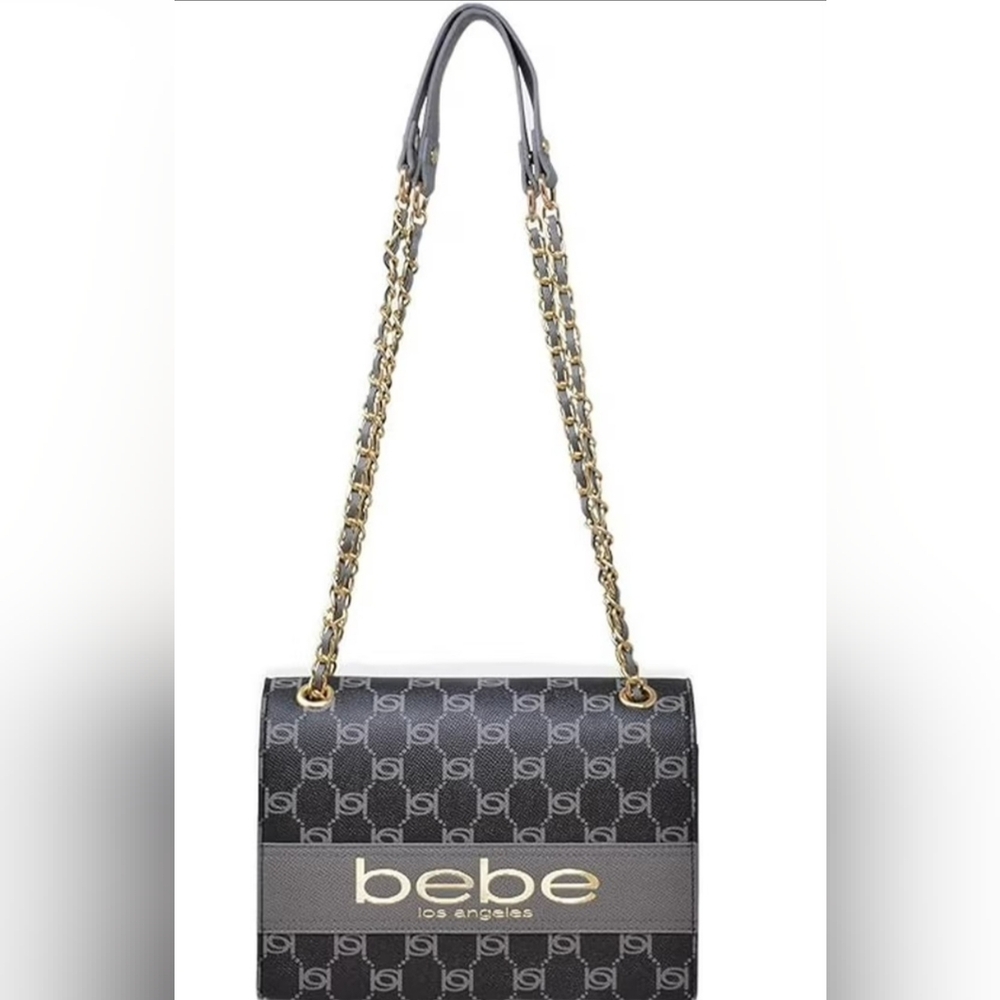 Bebe Monogram Black and Gray Shoulder Bag